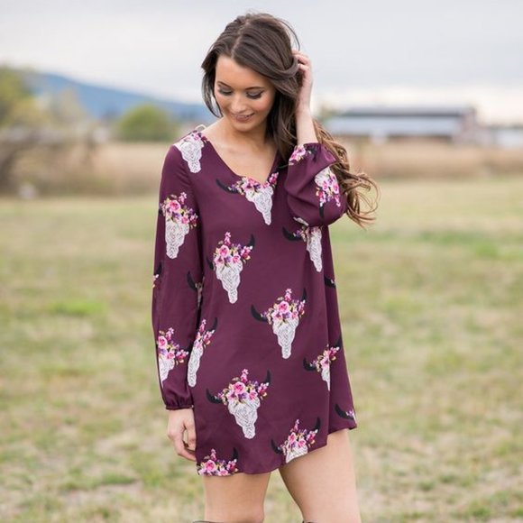 Peach Love California Wine Bull Skull Shift Dress - Picture 6 of 6
